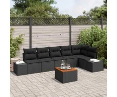 Lauko baldų komplektas Sodo Sofų Rinkinys su saugykla 7 pcs Juoda poliratanas