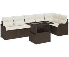 Lauko baldų komplektas Sofos komplektas su pagalve 7 pcs Ruda Poli ratanas