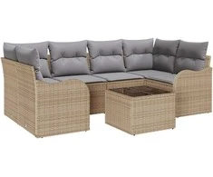 Sodo Sofų Rinkinys su pagalve su saugykla 7 pcs Bežinė ir pilka