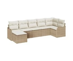 Sodo Sofų Rinkinys 7 pcs Smėlio ir balta Poli ratanas