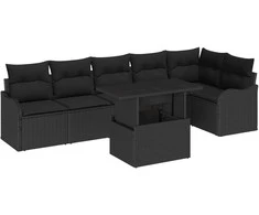 Lauko baldų komplektas Sofos komplektas su pagalve 7 pcs Juoda Poli ratanas