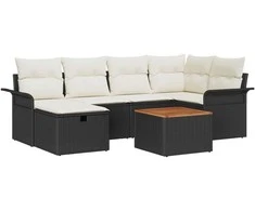 Lauko baldų komplektas Sodo Sofų Rinkinys su pagalve 7 pcs Juoda Poli ratanas
