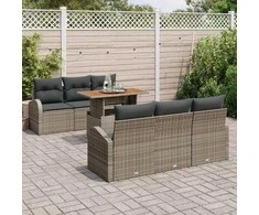 Lauko baldų komplektas Sodo Sofų Rinkinys su saugykla 7 pcs Pilka Poli ratanas