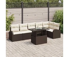 Sodo Sofų Rinkinys su pagalve 7 pcs Ruda Poli ratanas