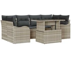 Lauko baldų komplektas Sodo Sofų Rinkinys su pagalve 7 pcs Šviesiai pilka Poli ratanas