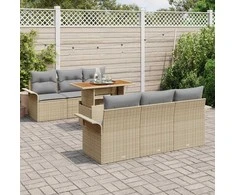 Sodo Sofų Rinkinys 7 pcs smėlio ir šviesiai pilkos spalvos