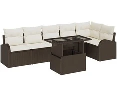 Sodo Sofų Rinkinys su pagalve 7 pcs Ruda Poli ratanas