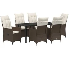 Lauko baldų komplektas Sodo valgomojo komplektas su pagalve 7 pcs Ruda poliratanas