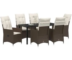 Lauko baldų komplektas Sodo valgomojo komplektas su pagalve 7 pcs Ruda poliratanas