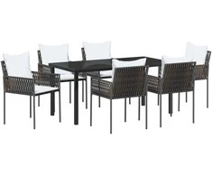 Lauko baldų komplektas Sodo valgomojo komplektas 7 pcs Ruda ir juoda PE ratanas