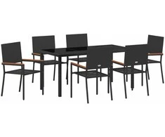 Lauko baldų komplektas Sodo valgomojo komplektas su pagalve 7 pcs Juoda poliratanas