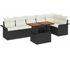 Sodo Sofų Rinkinys 7 pcs Juoda ir kreminė poliratanas