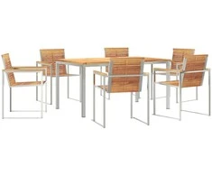Lauko baldų komplektas Sodo valgomojo komplektas 7 pcs Ruda Kieto teka medžio