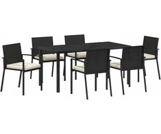 Lauko baldų komplektas Sodo valgomojo komplektas 7 pcs Juoda