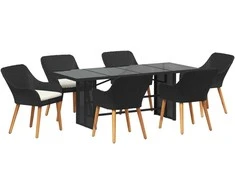 Lauko baldų komplektas Sodo valgomojo komplektas su pagalve 7 pcs Juoda poliratanas