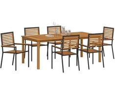 Lauko baldų komplektas Sodo valgomojo komplektas 7 pcs Juoda Kietos akacijos mediena