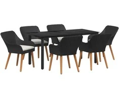 Lauko baldų komplektas Sodo valgomojo komplektas su pagalve 7 pcs Juoda poliratanas