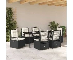 Lauko baldų komplektas Sodo valgomojo komplektas 7 pcs Juoda poliratanas