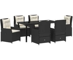 Lauko baldų komplektas Sodo valgomojo komplektas 7 pcs Juoda poliratanas