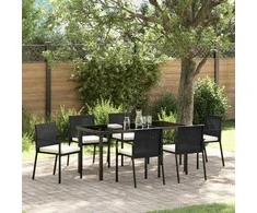 Lauko baldų komplektas Sodo valgomojo komplektas 7 pcs Juoda