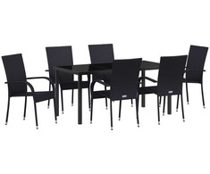 Lauko baldų komplektas Sodo valgomojo komplektas 7 pcs Juoda