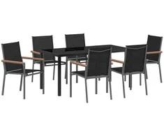 Lauko baldų komplektas Sodo valgomojo komplektas 7 pcs Juoda Miltelinis plienas