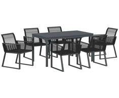 Lauko baldų komplektas Sodo valgomojo komplektas 7 pcs Juoda poliratanas