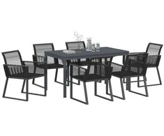 Lauko baldų komplektas Sodo valgomojo komplektas 7 pcs Juoda poliratanas