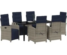 Lauko baldų komplektas Sodo valgomojo komplektas su pagalve 7 pcs Pilka poliratanas