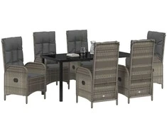 Lauko baldų komplektas Sodo valgomojo komplektas su pagalve 7 pcs Pilka poliratanas