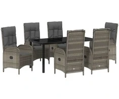 Lauko baldų komplektas Sodo valgomojo komplektas su pagalve 7 pcs Pilka poliratanas
