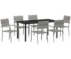 Lauko baldų komplektas Sodo valgomojo komplektas su pagalve 7 pcs Pilka poliratanas