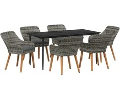 Lauko baldų komplektas Sodo valgomojo komplektas su pagalve 7 pcs Pilka poliratanas
