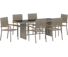 Sodo valgomojo komplektas 7 pcs Pilka poliratanas