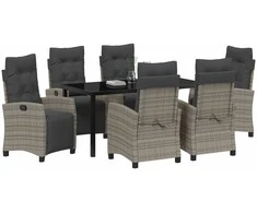 Lauko baldų komplektas Sodo valgomojo komplektas su pagalve 7 pcs Pilka poliratanas