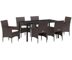 Lauko baldų komplektas Sodo valgomojo komplektas su pagalve 7 pcs Ruda poliratanas