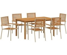 Lauko baldų komplektas Sodo valgomojo komplektas 7 pcs Smėlio Kietos akacijos mediena