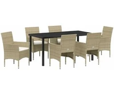 Lauko baldų komplektas Sodo valgomojo komplektas su pagalve 7 pcs Smėlio poliratanas