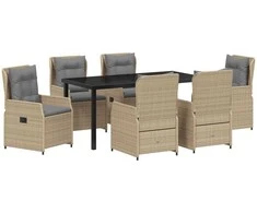Lauko baldų komplektas Sodo valgomojo komplektas 7 pcs Bežinė ir šviesiai pilka
