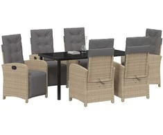 Lauko baldų komplektas Sodo valgomojo komplektas su pagalve 7 pcs Smėlio poliratanas