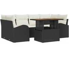 Sodo Sofų Rinkinys su pagalve 7 pcs Juoda ir kreminė