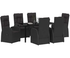 Lauko baldų komplektas Sodo valgomojo komplektas su pagalve 7 pcs Juoda poliratanas