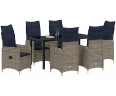 Lauko baldų komplektas Sodo valgomojo komplektas su pagalve 7 pcs Juoda poliratanas