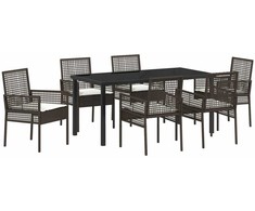 Lauko baldų komplektas Sodo valgomojo komplektas su pagalve 7 pcs Ruda poliratanas