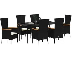 Lauko baldų komplektas Sodo valgomojo komplektas su pagalve 7 pcs Juoda