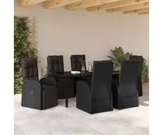 Lauko baldų komplektas Sodo valgomojo komplektas su pagalve 7 pcs Juoda poliratanas
