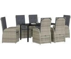 Lauko baldų komplektas Sodo valgomojo komplektas su pagalve 7 pcs Pilka poliratanas