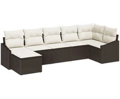 Lauko baldų komplektas Sodo Sofų Rinkinys 7 pcs Ruda ir grietinėlė poliratanas