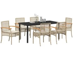 Lauko baldų komplektas Sodo valgomojo komplektas 7 pcs Bežinė ir juoda Ratanas