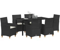 Lauko baldų komplektas Sodo valgomojo komplektas 7 pcs Juoda poliratanas